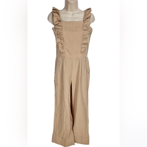 Missguided jumpsuit with frill front in stripe *LIGHT BROWN* - Picture 5 of 7